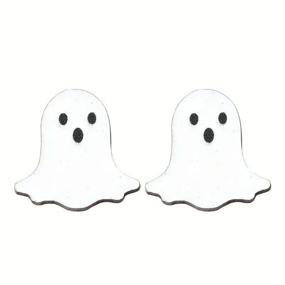 Halloween Ghost Post Wood Earrings NEW - Picture 3 of 3